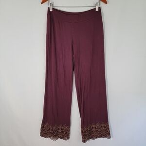 Soma Purple Pull-On Jersey Pants Size S Stretchy Bohemian Dark Academia Lacy Hem